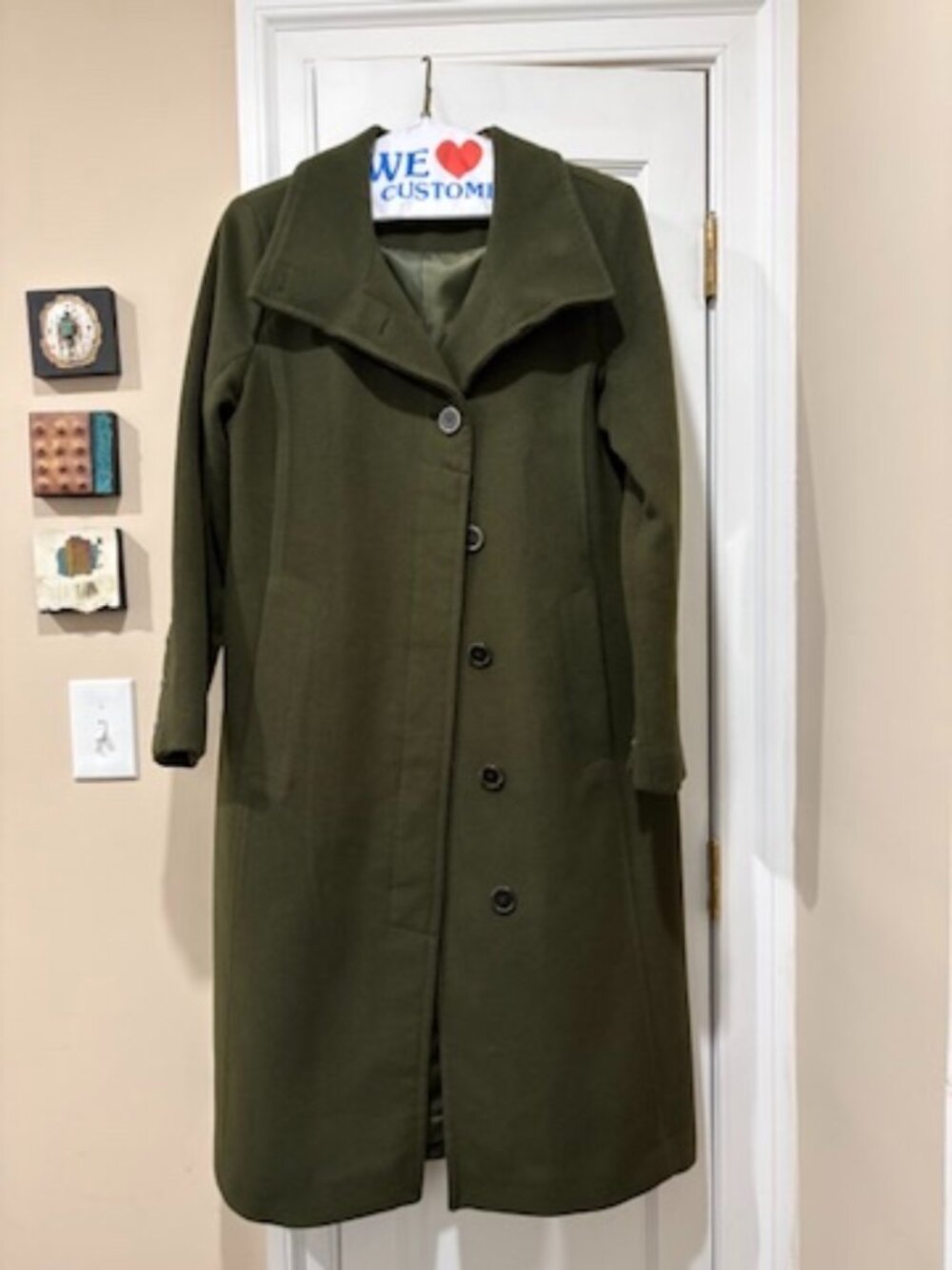 Kenneth Cole Women's Hunter Green Blended Wool Mid-Length Coat Size L GUC